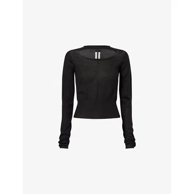 Rick Owens Womens Black Cut-out Cropped Wool Top