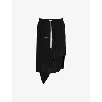 Rick Owens Womens Black Dracca Asymmetric-hem Wool Midi Skirt
