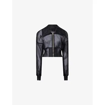 Rick Owens Womens Black Dracucollar Cropped Sheer Bomber Jacket