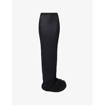 Rick Owens Womens Black Edfu Split Woven Midi Skirt