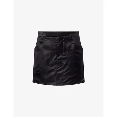 Rick Owens Womens Black Firbanks Slim-fit Satin Mini Skirt