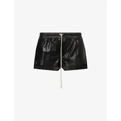 Rick Owens Womens Black Fog Drawstring Leather Shorts