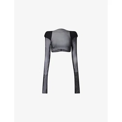 Rick Owens Womens Black Helm Structured-shoulder Sheer Top