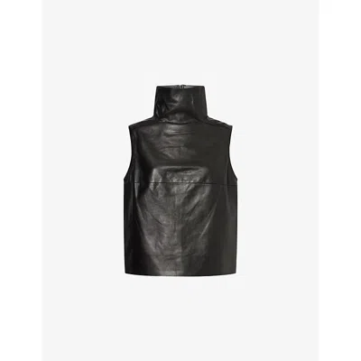 Rick Owens Womens Black High-neck Tabard Leather Top