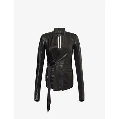 Rick Owens Womens Black Hollywood Wrap-front Leather Jacket