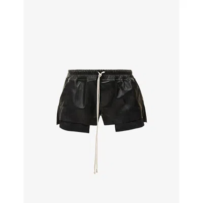 Rick Owens Womens Black Low-rise Fog Leather Boxer Shorts