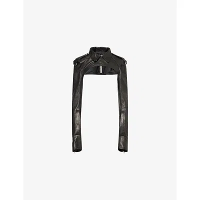 Rick Owens Womens  Micro-biker Cropped Leather Jacket In Black