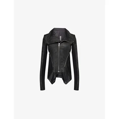 Rick Owens Womens Black Naska Asymmetric Leather Biker Jacket