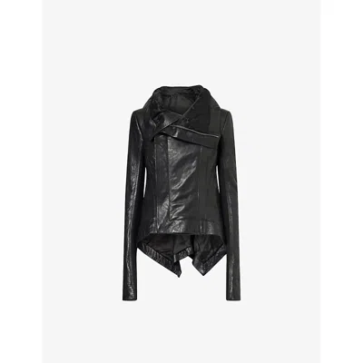 Rick Owens Womens Black Naska Biker Asymmetric Leather Jacket