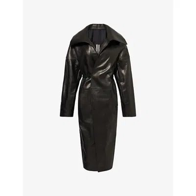 Rick Owens Womens Black Panelled Belted Leather Coat