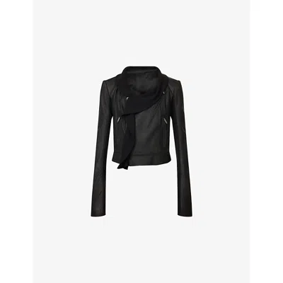Rick Owens Womens Black Scarf Biker Leather Jacket