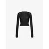 Rick Owens Womens Black Slashed Long-sleeve Cropped Wool Knitted Jumper In Brown