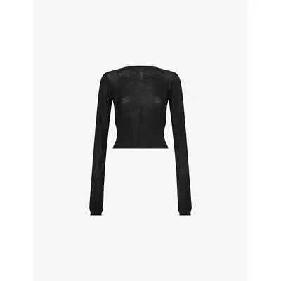 Rick Owens Womens Black Slashed Long-sleeve Cropped Wool Knitted Jumper In Brown