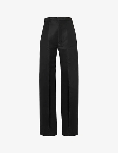 Rick Owens Womens Black Structured-waistband Wide-leg High-rise Satin Trousers