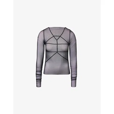 Rick Owens Womens Black Temple Geometric-seam Sheer Tulle Top In Blue