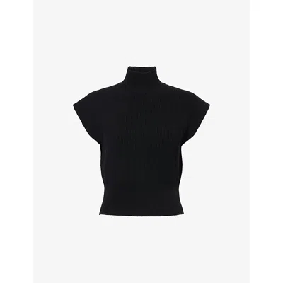 Rick Owens Womens Black Turtleneck Sleeveless Wool Top