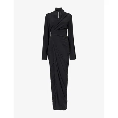 Rick Owens Womens Black Wrap Draped Woven Gown