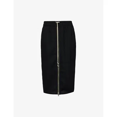 Rick Owens Womens Black Zip-front Pillar Wool Midi Skirt