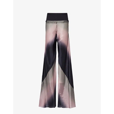Rick Owens Womens Blackdusty Pink Degrade Graphic-print Wide-leg High-rise Satin Trousers