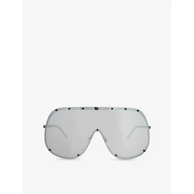 Rick Owens Womens Blk Temple Gold Lens Shield-frame Stainless-steel Sunglasses In Gray
