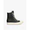 Rick Owens Black High Top Sneakers With Oversized Laces In Leather In Blk/white