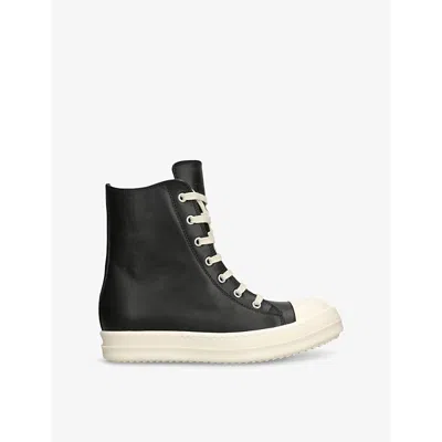 RICK OWENS WOMENS BLK/WHITE CONTRAST-SOLE LEATHER HIGH-TOP TRAINERS EUR 37.5 / 4.5 UK
