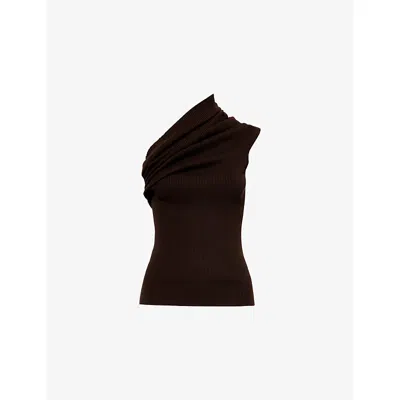 Rick Owens Womens Brown Athena One-shoulder Knitted Top