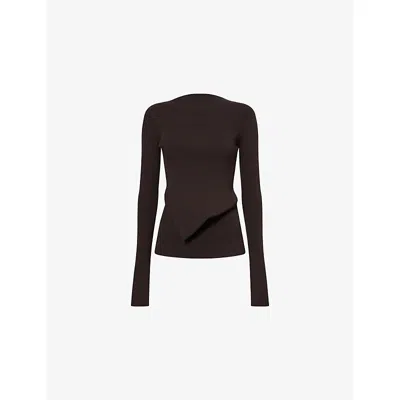 Rick Owens Womens Brown Babel Asymmetric Knitted Top