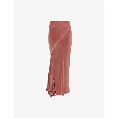 Rick Owens Womens Rosewood Calf Bias Velvet Midi Skirt In Pink