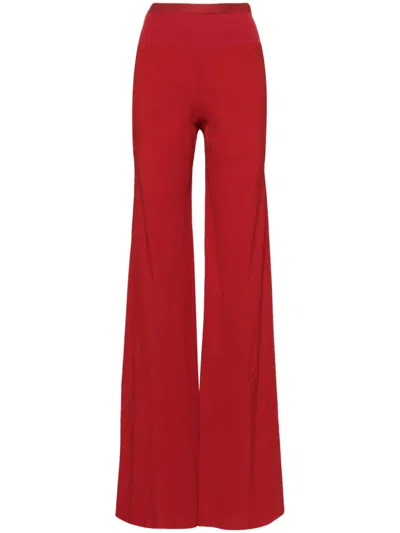 RICK OWENS WOMENS CARDINAL RED CREPE TEXTURE PALAZZO TROUSERS