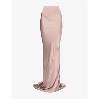 Rick Owens Womens Coda Ribbed-panel Satin Maxi Skirt Rose