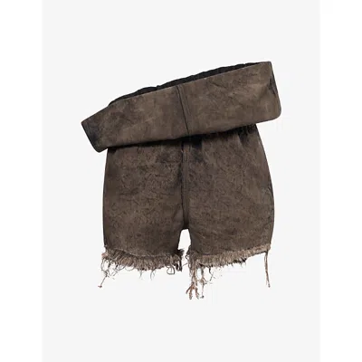 Rick Owens Womens Crater Frayed Denim Shorts Dust In Brown