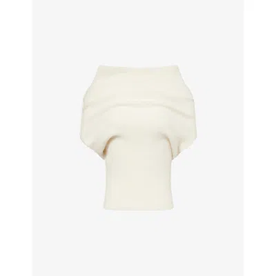 Rick Owens Womens Milk Crater High-neck Rib-knit Wool Top In White