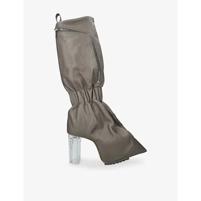 Rick Owens Womens Cream Cargo Taquito Knee-high Leather Boots Eur 41 / 8 Uk In Brown