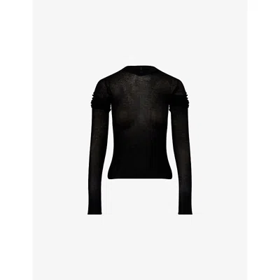 Rick Owens Womens Black Cropped Hooded Knitted Top