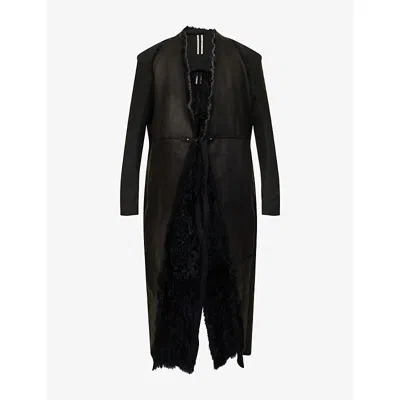 Rick Owens Womens Cyclops Wrap-over Shearling Coat Black Black Black
