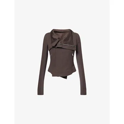 Rick Owens Womens Darkdust Classic Biker Cropped Wool Jacket In Brown
