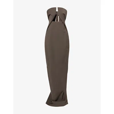Rick Owens Womens Darkdust Prong Corset Stretch-wool Blend Gown In Brown