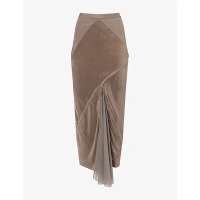 Rick Owens Womens Double-slice Insert Velvet Midi Skirt Dust
