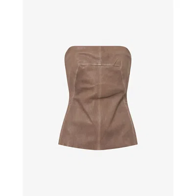 Rick Owens Womens Dust Bandeau Bustier Leather-blend Top In Brown