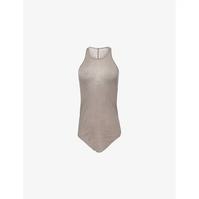 Rick Owens Womens Dust Basic Rib Asymmetric Cotton-jersey Top In Brown