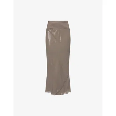 Rick Owens Womens Dust Bias-cut Silk Midi Skirt In Brown