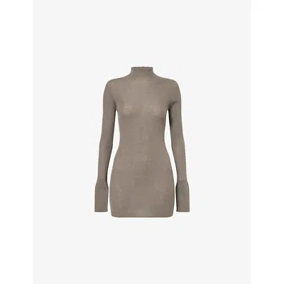 Rick Owens Womens Dust Mock-neck Ribbed Wool Top In Brown