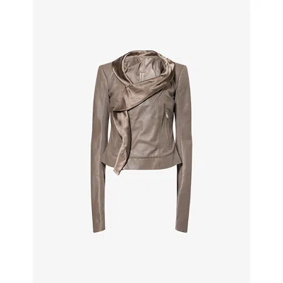Rick Owens Womens Dust Scarf Leather Biker Jacket In Brown