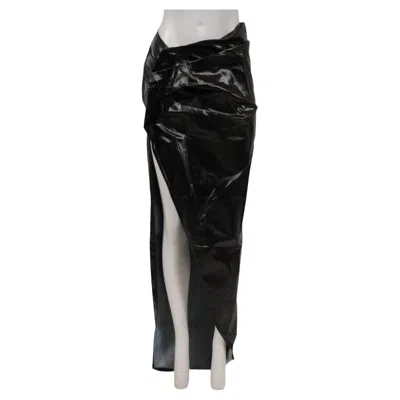 Pre-owned Rick Owens Womens Edfu Maxi Skirt Size It 42 Us 10 Black Waxed Cotton Stretch