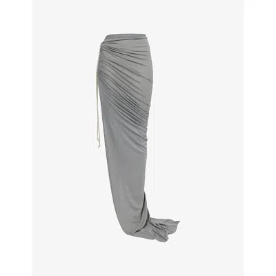 Rick Owens Womens Washed Indigo Edfu Slit Woven Maxi Skirt In Gray