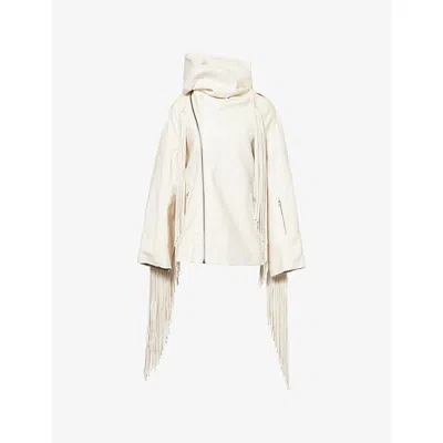 Rick Owens Womens Milk Fringed Flight Leather Jacket In White
