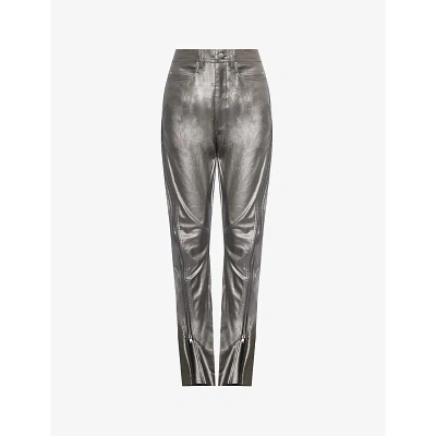 Rick Owens Womens Gun Metal Zip-embellished Coated Stretch-denim Jeans