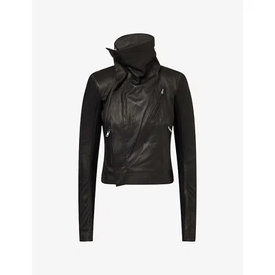 Rick Owens Womens High-neck Biker Leather Jacket Black