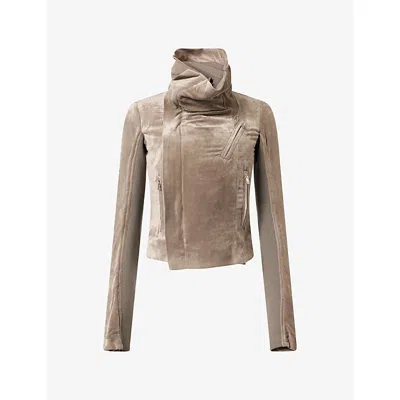 Rick Owens Womens High-neck Velvet Biker Jacket Dust In Brown